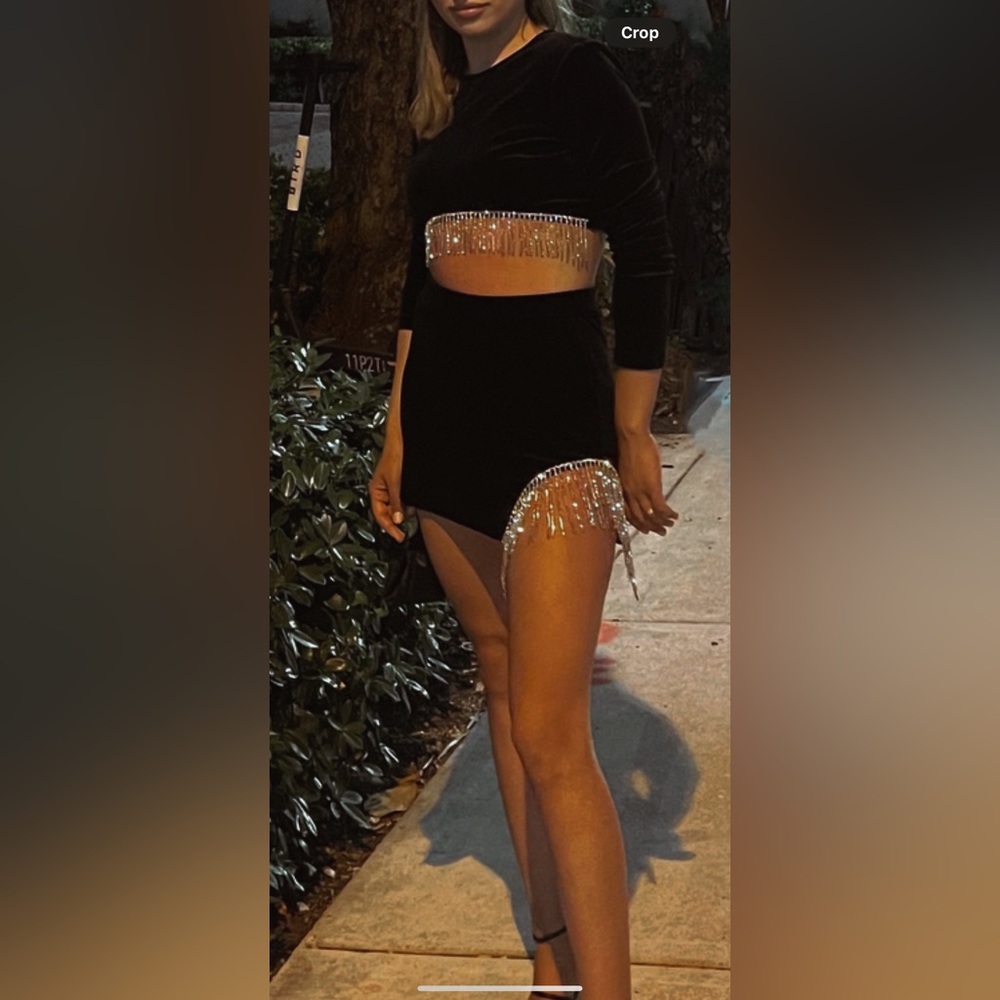 Bershka Black Mini Skirt and Top with Silver Fringe